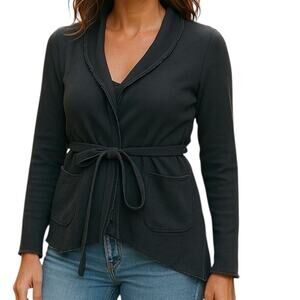 Patterson J. Kincaid Belted Grey Asymmetrical Distressed Cardigan XS